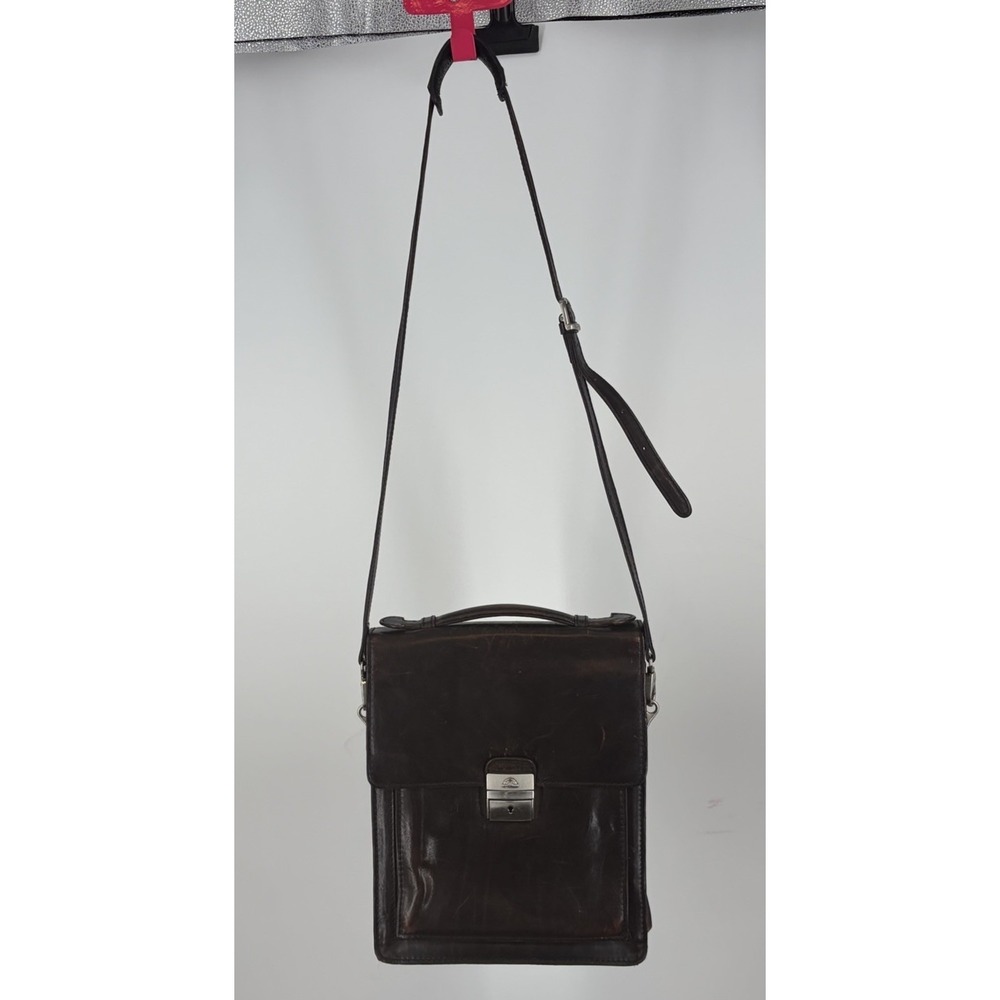 Tony Perotti Leather Crossbody Messenger Bag Brown Italian‎ Work Briefcase